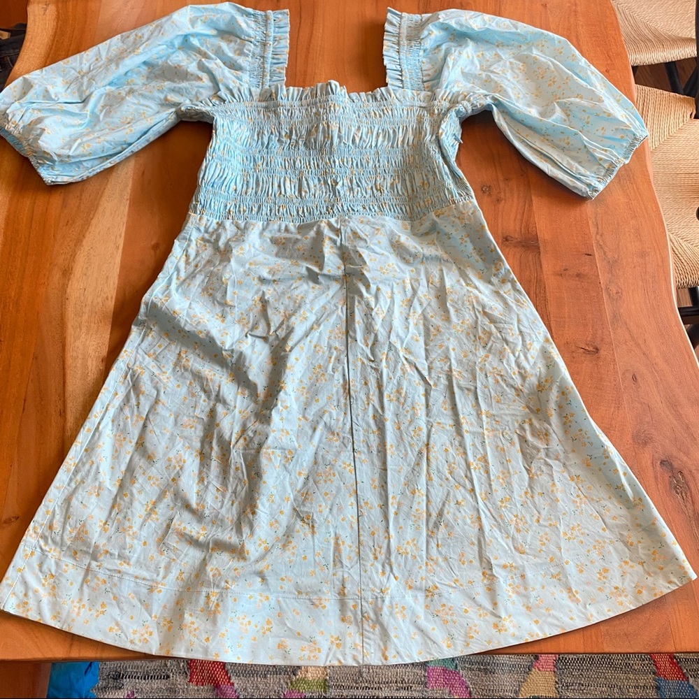 GANNI CORYDALIS BLUE PRINTED POPLIN MINI DRESS 8 - Picture 9 of 16